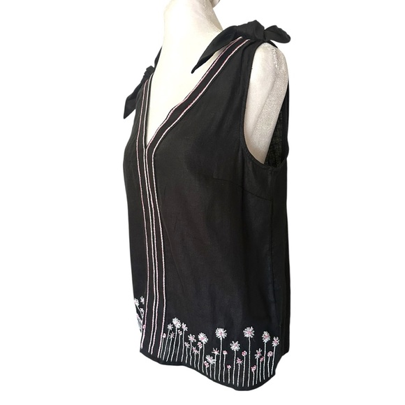 J Crew Women's Black Sleeveless Light Top Floral Embroidery Cottagecore Size S - Picture 3 of 6